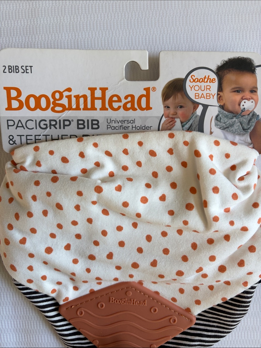 BooginHead Orange Dot Pacigrip Bib & Teether - 2 Pack